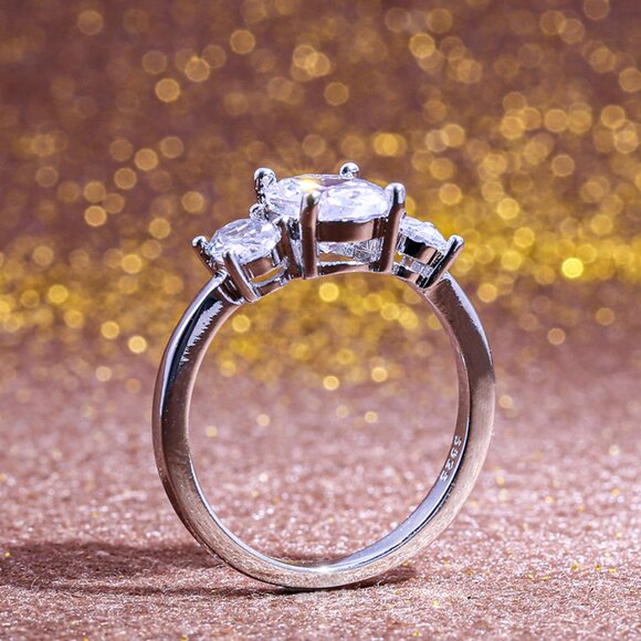 Noble Oval Flower Dainty Royal Beautiful Zircon Silver Ring for Women, VIP435 - Picture 4 of 4